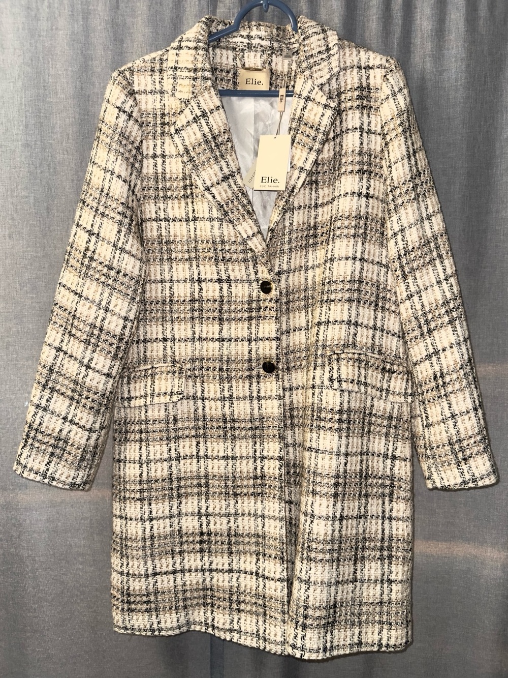 Elie Tahari Plaid Tweed Peacoat